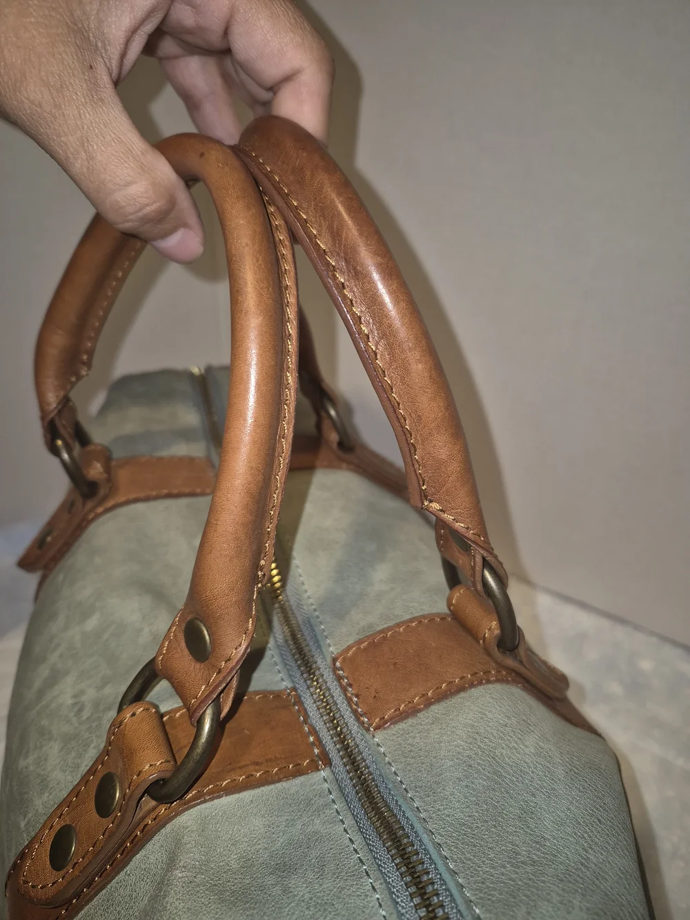 I Medici Firenze Green Leather Duffel with Brown Trim